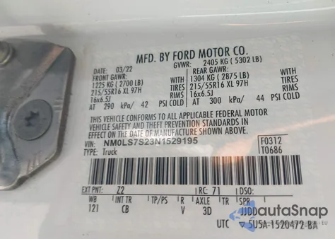 2022 Ford Transit Connect Xl из США, поврежденный, VIN NM0LS7S23N1529195